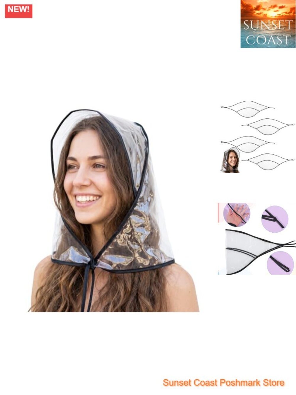 Women's Waterproof Rain Bonnet with Clear Visor, Foldable PE Hat
